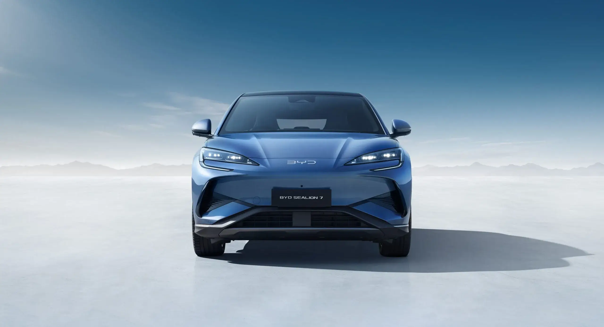 BYD SEALION 7 electric SUV front view featuring modern LED headlights and aerodynamic design styling